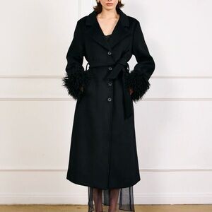 Line + Dot Loxley Black Long Coat with Faux Fur Cuffs